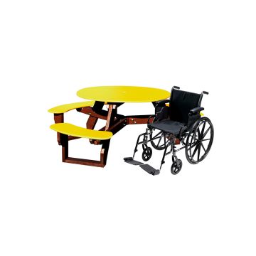 488pt130-open-picnic-table-round-recycled-plastic-universal-access-brown-base-and-yellow-sheet-top