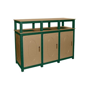 488tr135-32-gallon-triple-trash-receptacle-rectangular-square-2-tone-liner-included-recycled-plastic-green-base-and-weathered-top