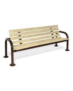 6ft - Contour - Park Bench - w/ Back - Slatted - Double Post - 2" x 4" Planks - Wooden