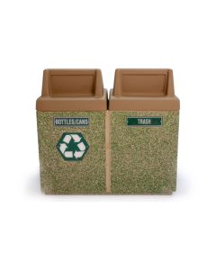 Two-Bin Rectangular Concrete - Trash Receptacle - w/ Plastic Lid
