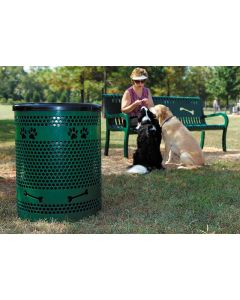 Dog Park Paw Prints and Bones Trash Receptacle - 32 Gallon w/ Lid